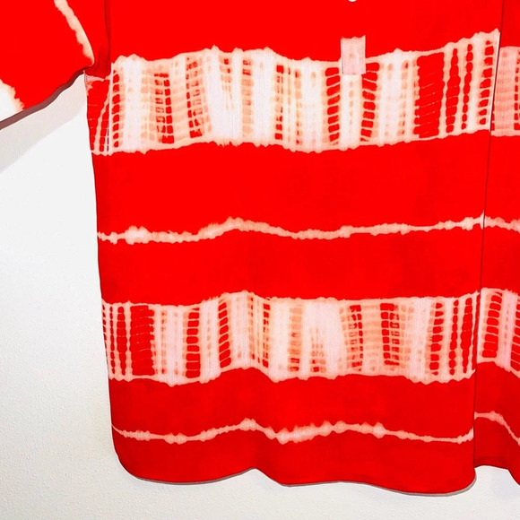 Vince Camuto Red Orange & White Tie Dye Split Neck Blouse Xsmall Women’s - Picture 5 of 12